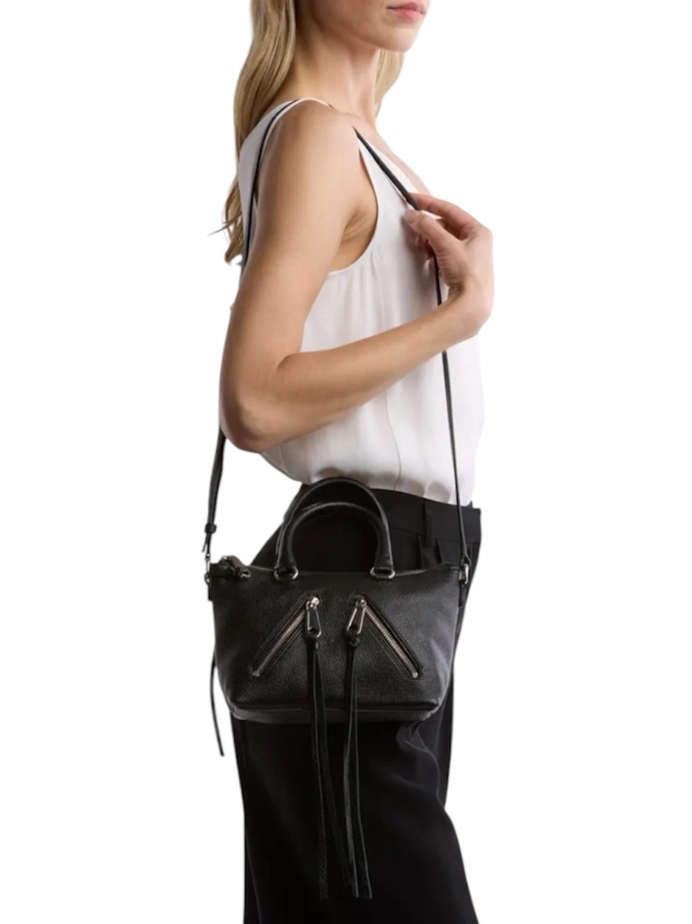 Rebecca Minkoff Micro Moto Leather Satchel Black 🖤✨